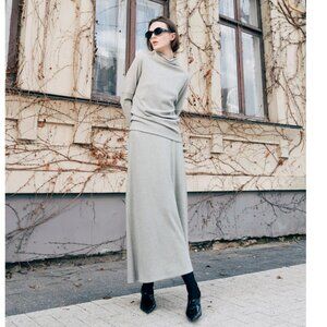 Julia Alert Rib Knit Suit Asymmetric Blouse & Basic Skirt
